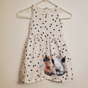 H&M Patterned Jersey Dress 4 To 6 Years White Black Dots Holloween Kittens
